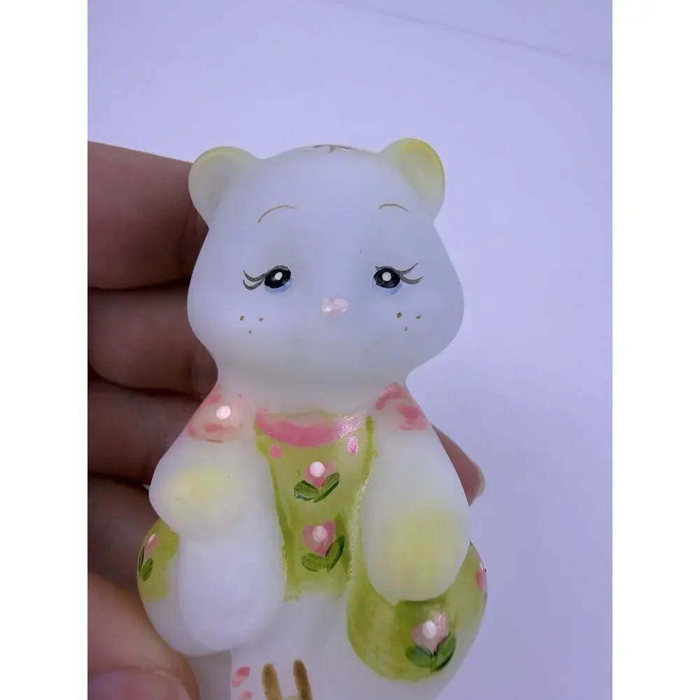 Fenton Limited Edition Spring Season Satin Glass Mini Bear Signed 21/250